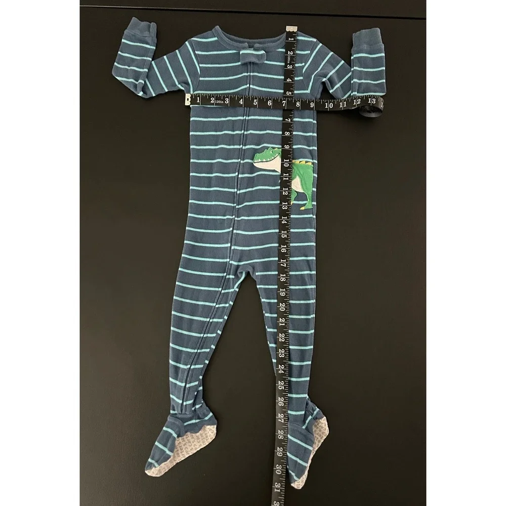 Carters Boys Blue Striped Dinosaur Footed Pajamas Cotton Zip Up Sleepwear 1488